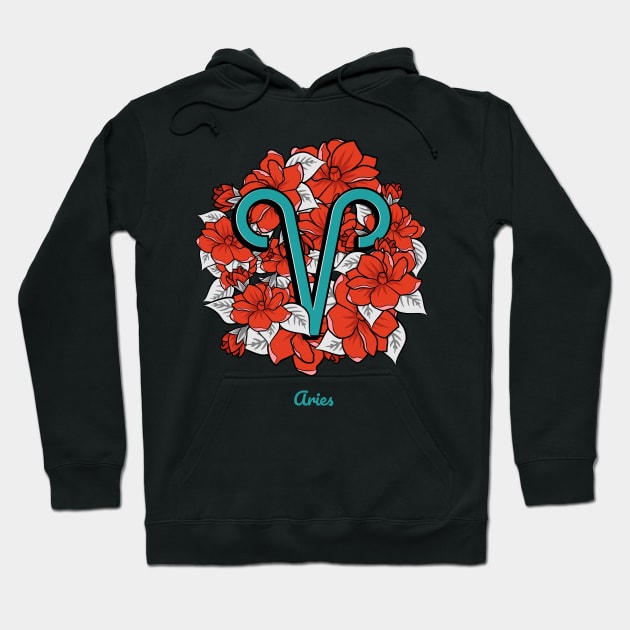 Floral Zodiac Sign Aries Gift Women Men Hoodie by teeleoshirts